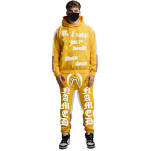 Ensemble de pantalons de survêtement à capuche 2 pièces de couleur unie, vêtements de sport décontractés pour hommes, survêtement en polaire avec impression bouffante pour garçons et hommes, logo personnalisé, taille XL - Product Image 1