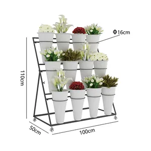 Decoração interior 12 Plantador 3 Tier Ferro Forjado Flor Display Stand Flower Stand Removível Flor Bucket Plantador com Suporte