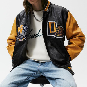 Conception personnalisée Chenille Patch 3D Logo Leatherman Hiver Col Montant Varsity Jacket Pu Cuir Hommes - Product Image 3