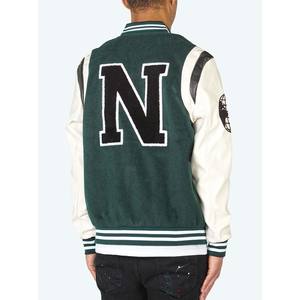 Chaqueta de béisbol con mangas de cuero y lana para hombre personalizada, chaqueta universitaria personalizada con cuello y puños de punto - Product Image 6