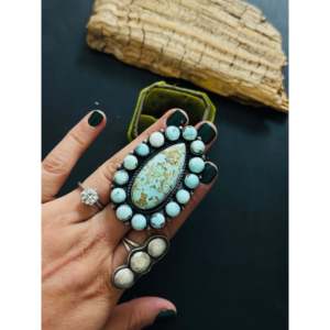 Amos Jake <b>Adjustable</b> Cluster <b>Ring</b> Mixed Turquoise & Sterling Silver Bezel Setting Inlay Gift - Product Image 2