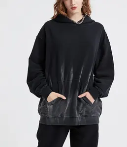 Sudadera con capucha de lavado ácido de gran tamaño con serigrafía personalizada de High Street al por mayor para hombres y sudaderas con capucha de lana para hombres - Product Image 3