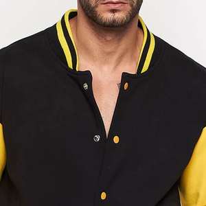 Black Varsity Jacket <b>Yellow</b> Sleeves Men Unisex Baseball Style Button Rib Trim Stand Custom Logo Option Warm Outerwear High - Product Image 6
