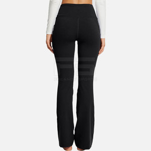 Ladies Flared Yoga <b>Leggings</b> Elastic Waist Nylon Spandex Stretch Fabric High Rise Full Length Lightweight Breathable <b>Pockets</b> - Product Image 2