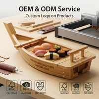 Plateau de service en bois pour sushis, bateau de présentation de sushis, plateau de service alimentaire, vaisselle de restaurant