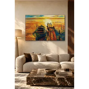 Impression sur toile de quai en bois et de bateau à rames au coucher du soleil Fida - Product Image 3