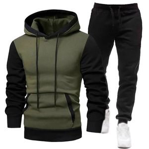 Nuevo traje deportivo de invierno ecológico para hombre, Sudadera con capucha forrada de lana, pantalones de chándal, chándales de 2 piezas con etiqueta de cuero impresa - Product Image 1