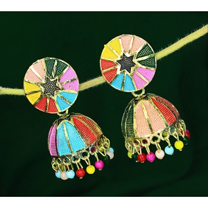 Wholesale Fashionable Gold Plated Fine Stud Earrings Indian Bridal Meenakari Kundan <b>Wedding</b> Party Jewelry Accessories Jhumka - Product Image 3