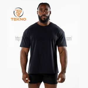 Camiseta de algodón 100% para hombre con hombros descubiertos y cuello redondo de gran tamaño de alta calidad, estampado personalizado, estilo cuadrado liso, longitud larga, Parte delantera en blanco - Product Image 4