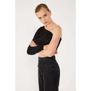 Top Corto Asimétrico Brillante de Una Manga - Product Image 1