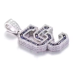 Colgante con letra de diamante natural Colgante de corte redondo personalizado con colgante de estilo de celebridad de joyería helada chapada en plata 925 - Product Image 2