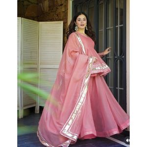 Chiffon Formal Solid Anarkali Sharara Set with Gotta Lace <b>Top</b> Feminine and Elegant Knee Length Pattern ODM Breathable - Product Image 4