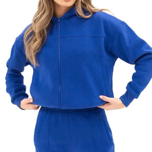 Conjunto de dos piezas de sudaderas con cremallera y Jogger para mujer, logotipo personalizado, entrenamiento informal de peso pesado, ropa deportiva, ropa deportiva - Product Image 4