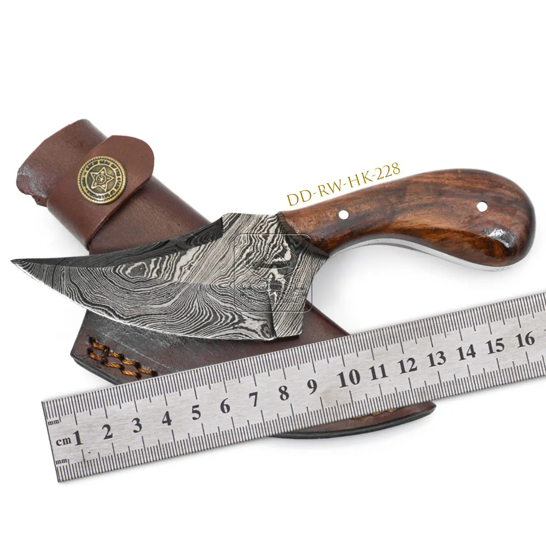 Coltello in acciaio damasco DD-RW-HK-228 coltello da caccia fatto a mano in palissandro esotico con fodero in pelle coltello personalizzato forgiato a 192 strati