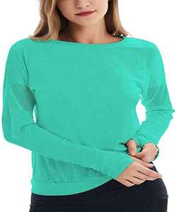 Alta calidad elegante moda cómoda manga larga Color liso transpirable secado rápido ligero camiseta para mujer - Product Image 1