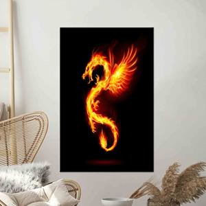 Impression sur verre trempé Fire Dragon : Toile murale noire, toile encollée - Product Image 1