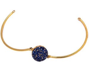 Bracelet tennis émeraude de luxe plaqué or avec diamants bleus étincelants - Product Image 1