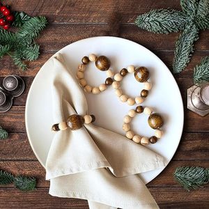 Ronds de serviette en bois perlé pour la décoration de fête, la table à manger, les réunions familiales quotidiennes, les mariages et les dîners – Ensembles de décoration de table - Product Image 4
