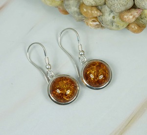 Boucle d'oreille crochet de forme ronde en ambre de la Baltique naturel en argent sterling massif 925 - Product Image 4