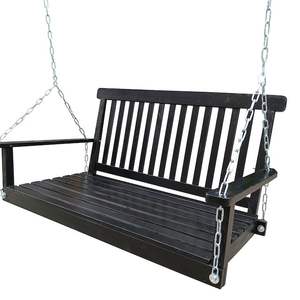 Traditional porch wooden <b>swing</b> for comfortable outdoor seating with long hanging <b>ropes</b> and a charming rustic aesthetic - Product Image 3