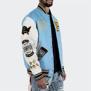 Veste universitaire OEM de haute qualité pour hommes avec capuche et manches en cuir Veste Letterman de baseball personnalisée pour homme - Product Image 5