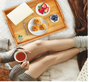 Huhipro Vietnam Plateau de service en bambou Modèle 04 Peint Facile à nettoyer Rectangulaire antidérapant avec poignées Couleur naturelle - Product Image 5