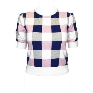 SS24 Custom Women's Casual Summer Fashionable Rhapsody <b>Check</b> Stitches Short Front Thin 100% Combed Cotton Anti-Wrinkle 12GG - Product Image 1