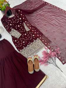 Elegante Conjunto de Top, Pantalón Palazzo y Dupatta de Georgette Sintético con Bordado Pesado y Lentejuelas, Completamente Cosido, Listo para Usar, Nueva Colección para Fiestas - Product Image 6