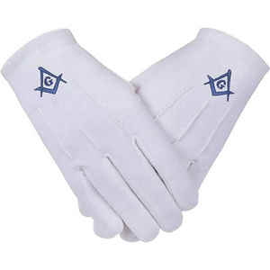Gants maçonniques unis brodés de cérémonie d'église à bas prix Gants maçonniques en coton blanc - Product Image 1