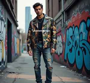 Chaquetas de Cuero de Camuflaje Hechas a Medida |   Chaquetas de Cuero Personalizadas Hechas a Mano y Totalmente Personalizables, Diseñadas por Artistas, Hechas en EE. UU. para Diseñadores - Product Image 5