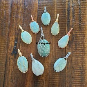 Colgante de envoltura de alambre de forma ovalada de amazonita de buena calidad, colgantes al por mayor, colgantes de la mejor calidad, compra de F S CRYSTAL - Product Image 1