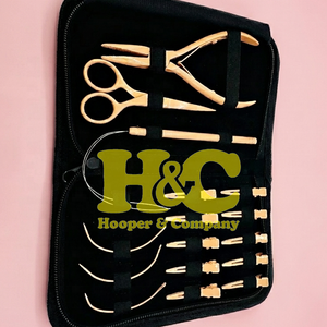 Hair Extension Tools Kit Beige Plier Scissors Needles Pouch Mini Peach Hair Tool Kit Stainless Steel <b>Tape</b> Clip Loop logo offer - Product Image 3