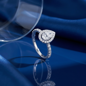 Anillo de compromiso con halo de diamantes cultivados en laboratorio, anillo de novia solitario de oro blanco, anillo de promesa con diamante talla pera, joyería fina elegante - Product Image 6
