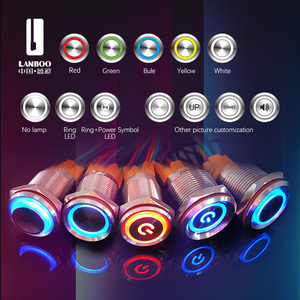 Lanboo 16mm 19mm 10A màu Đỏ màu xanh lá cây màu xanh dẫn kim loại nút chuyển đổi 12V 24V 220V tự khóa thiết lập lại - Product Image 5