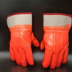 Gants de sécurité en PVC orange fluorescent, antidérapants, imperméables, résistants au froid, entièrement enduits, doublure en mousse, travail industriel, 16 oz d'épaisseur - Product Image 1