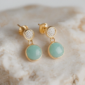 Explorez les dernières boucles d'oreilles exclusives en calcédoine Aqua Boucles d'oreilles pendantes plaquées or à la mode - Product Image 5