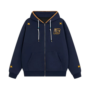 Sudadera con capucha personalizada con cremallera completa y bordado de otoño, Sudadera con capucha de hombre de gran tamaño de algodón 100% - Product Image 1
