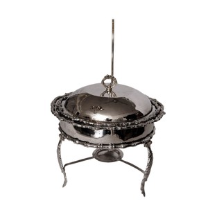Luxury Hand Crafted Nickel Plated Stainless Steel Chafing Dish With Decorative Floral Stand And Leaf Branch Handle Catering - Product Image 4