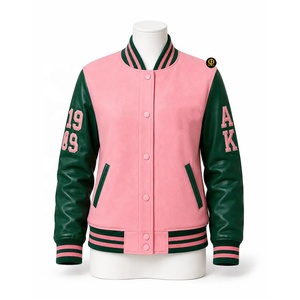 Veste en cuir rose personnalisée Alpha Kapa Sorority avec fermeture éclair verte, style Cafe Racer, manteau moto OEM - Product Image 5