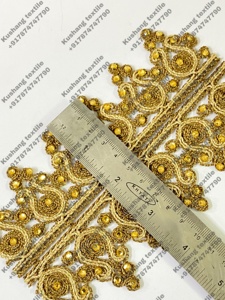 Garniture en dentelle dorée du Maroc Perles de broderie Garniture en dentelle à paillettes Vêtements Bordures en dentelle Offres en gros - Product Image 4
