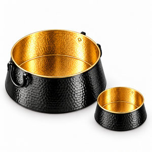 2 Piece Luxurious Hammered Copper <b>Pedicure</b> <b>Bowl</b> Set with Gold Interior and Black Exterior for Adult Use - Product Image 1