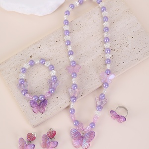Ensemble de bijoux de princesse pour enfants de style nouveau pour filles, bracelet, collier, bague, boucles d'oreilles en perles de papillon de dessin animé, ensemble d'accessoires de 5 pièces - Product Image 3