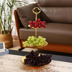 Plateau de service décoratif à 3 niveaux en métal doré de luxe pour desserts, gâteaux, fruits, décoration intérieure, cadeau, hôtel, restaurant, ensemble premium XL - Product Image 1