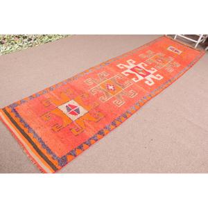 Turkish <b>Runner</b> <b>Rug</b>, 3x11.6 ft Vintage <b>Rug</b>, Orange Herki Wool <b>Rug</b> - Product Image 2
