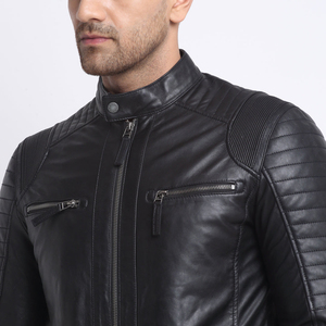 Veste de motard en cuir d'agneau véritable pour homme, prix bas, design élégant, broderie personnalisée, confortable, douce, coupe-vent, printemps - Product Image 6