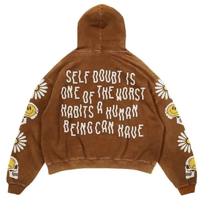 Haute qualité hommes coton lourd surdimensionné solide Vintage pierre lavé à l'acide respirant sweat à capuche graphique broderie Logo personnalisé - Product Image 4