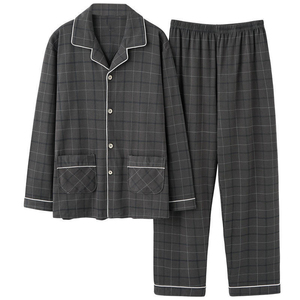 Saisons d'hiver Ensembles de pyjamas en coton à manches longues pour hommes avec impression d'étiquette sur mesure Ensembles de pyjamas pour hommes lavables et élégants - Product Image 3