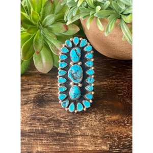 Kingman Turquoise <b>Sterling</b> <b>Silver</b> <b>Adjustable</b> <b>Ring</b> Size 7-Handmade Boho Bezel Set Jewelry - Product Image 1