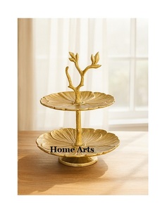 Soporte de aluminio para chocolates de 2 niveles, diseño floral, soporte para postres y aperitivos de Color dorado para proveedor mayorista - Product Image 1