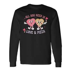 Camiseta Retro de Manga Larga para el Día de San Valentín con la Frase 'All You Need Is Love and Pizza' para Promociones - Product Image 1